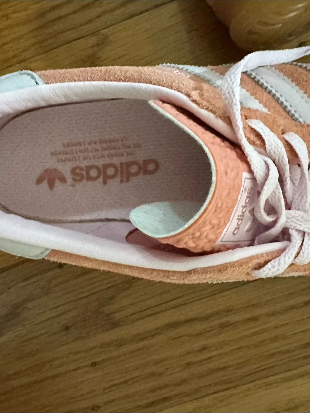 adidas Women's Peach Suede Sneakers with White Stripes